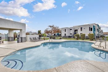 Pool with garden in background